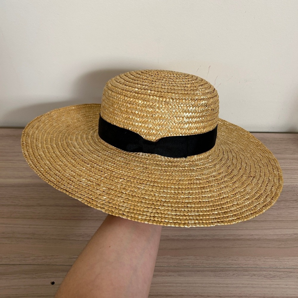 Lack of Color Spencer Boater Straw Hat Tan Black Ribbon Size S 56cm